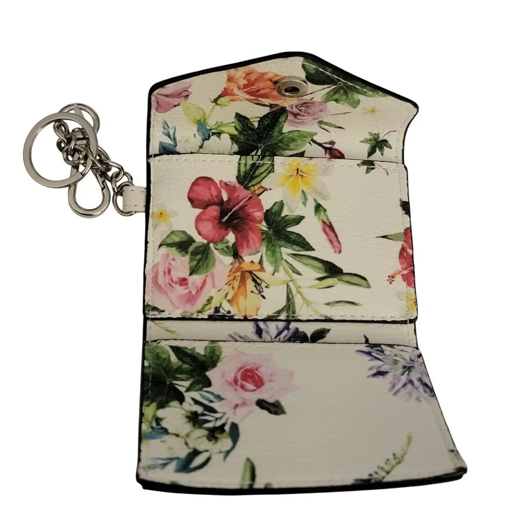Steve Madden Floral Mini Wallet Keychain Card Holder – Snap Closure, Cream Multi - Picture 3 of 5